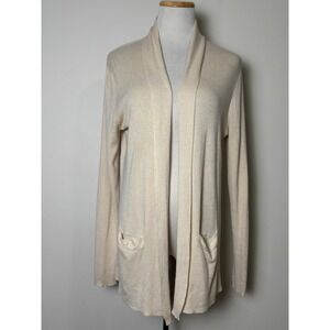 Banana Republic Womens Silk Cashmere Open Front Cardigan Sweater L Cream Ivory
